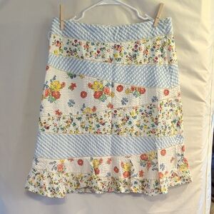 Odille Blue and White Floral A-Line Skirt